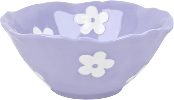 Flower Shaped Ceramic Soup Bowl, Purple Floret Cereal Salad Bowl | Gentle Purple Floral Bowl, Multi-Scene For Fruit Soup Pasta; Aesthetic Home Tableware