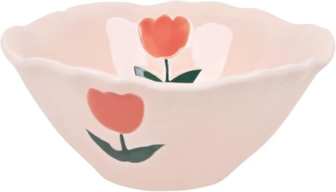 Flower Shaped Ceramic Soup Bowl, Pink Floret Cereal Salad Bowl | Delicate Floret Bowl For Daily Oatmeal Salad; Microwave Safe, Sweet Kitchen Table Decor