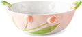 Handmade Ceramic Floral Fruit Bowl with Handles, 3D Hand-Painted Lutip Flower Design Serving Dish, Decorative Bowls for Home Decor, Soup, Pasta, Cereal, Salad & Snacks, 24 oz