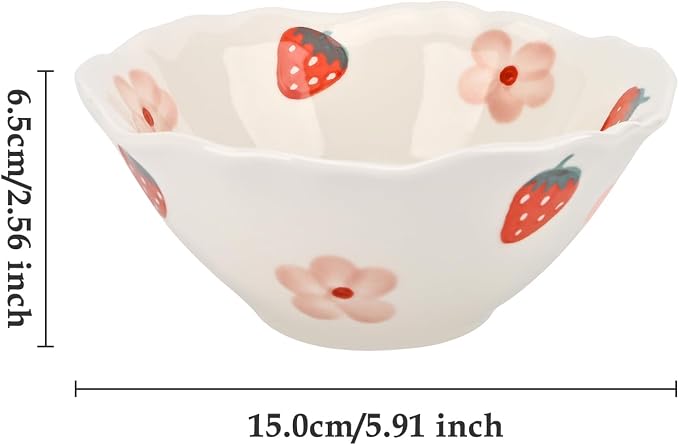 Flower Shaped Ceramic Soup Bowl, Strawberry Flower Salad Bowl | Fruit Floral Serving Bowl, Dual Safe Ceramic; Cute Daily Bowl For Dessert Salad