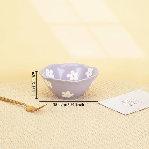 Flower Shaped Ceramic Soup Bowl, Purple Floret Cereal Salad Bowl | Gentle Purple Floral Bowl, Multi-Scene For Fruit Soup Pasta; Aesthetic Home Tableware