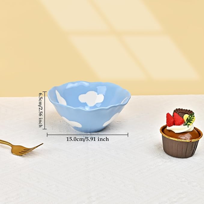 Cloud Shaped Ceramic Soup Bowl, Blue Sky White Cloud Cereal Bowl | Aesthetic Cloud Tableware, Fit Oatmeal Pasta Fruit Soup; Cute Kitchen Bedroom Decor