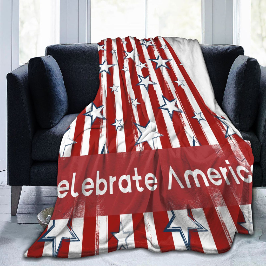 Personalized Celebrate American Print Blanket Ultra-Soft Microfleece Cozy Fleece Throw