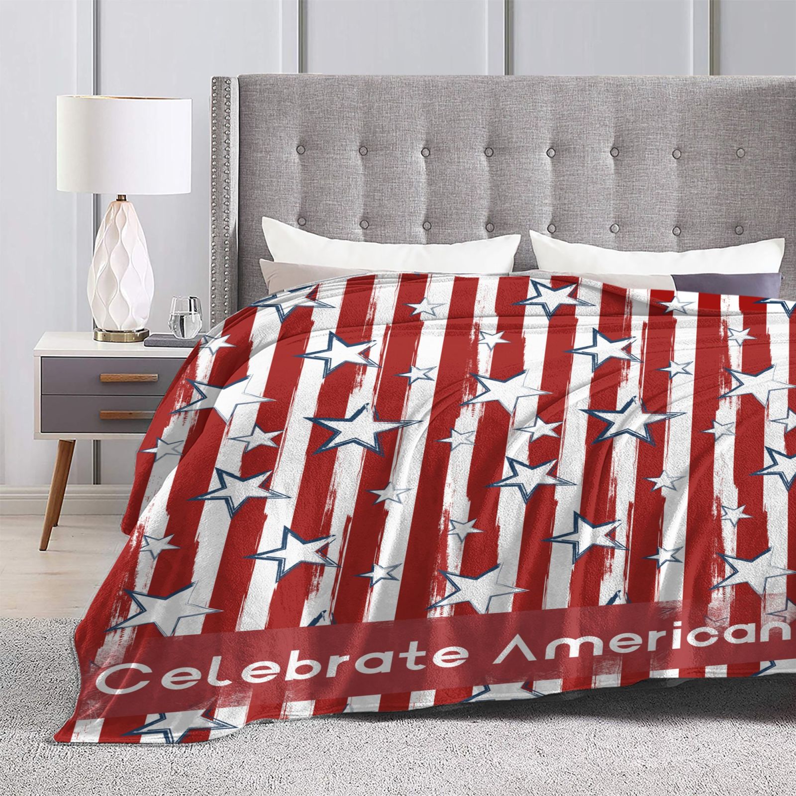 Personalized Celebrate American Print Blanket Ultra-Soft Microfleece Cozy Fleece Throw