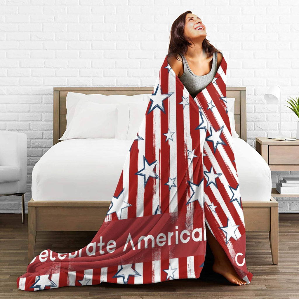 Personalized Celebrate American Print Blanket Ultra-Soft Microfleece Cozy Fleece Throw