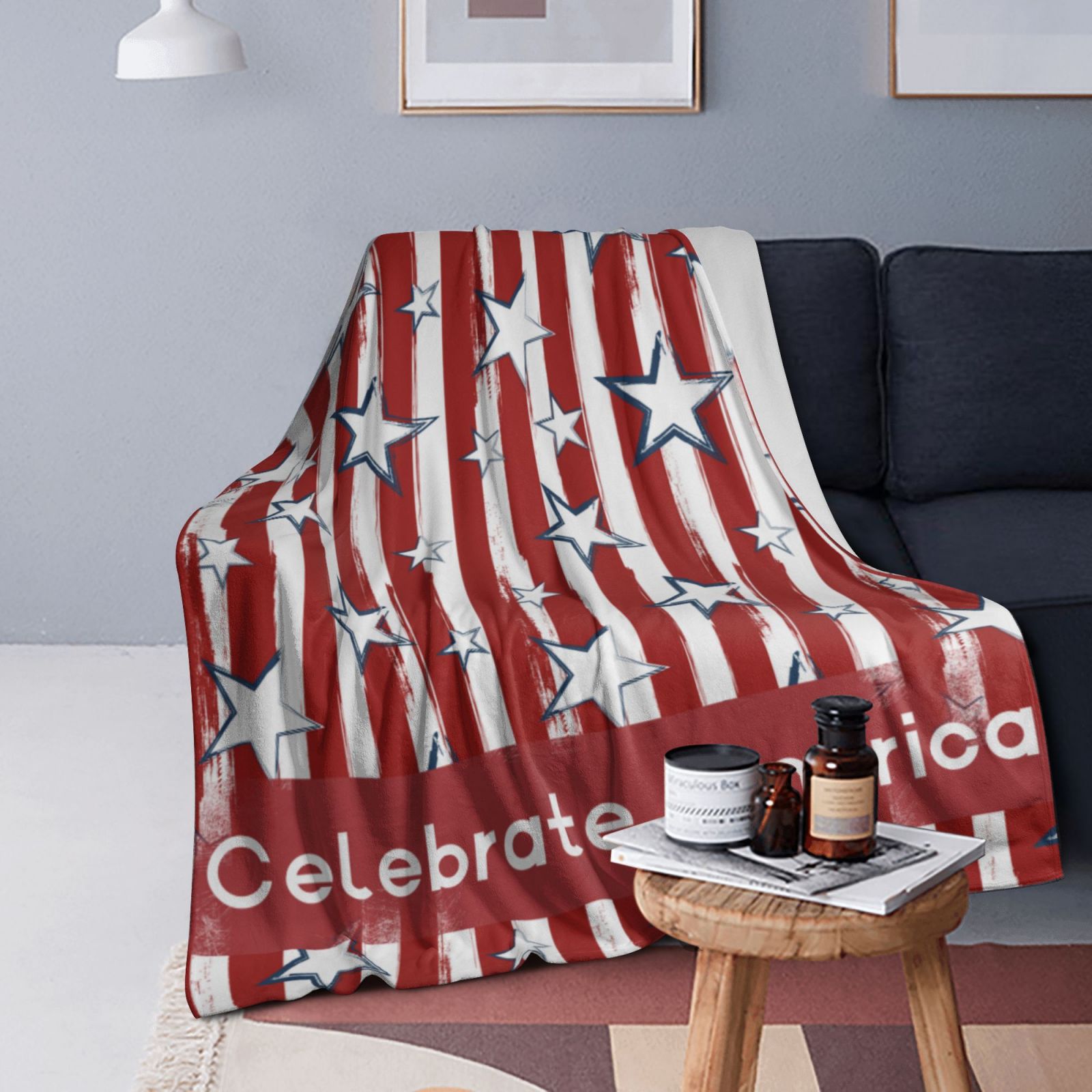 Personalized Celebrate American Print Blanket Ultra-Soft Microfleece Cozy Fleece Throw