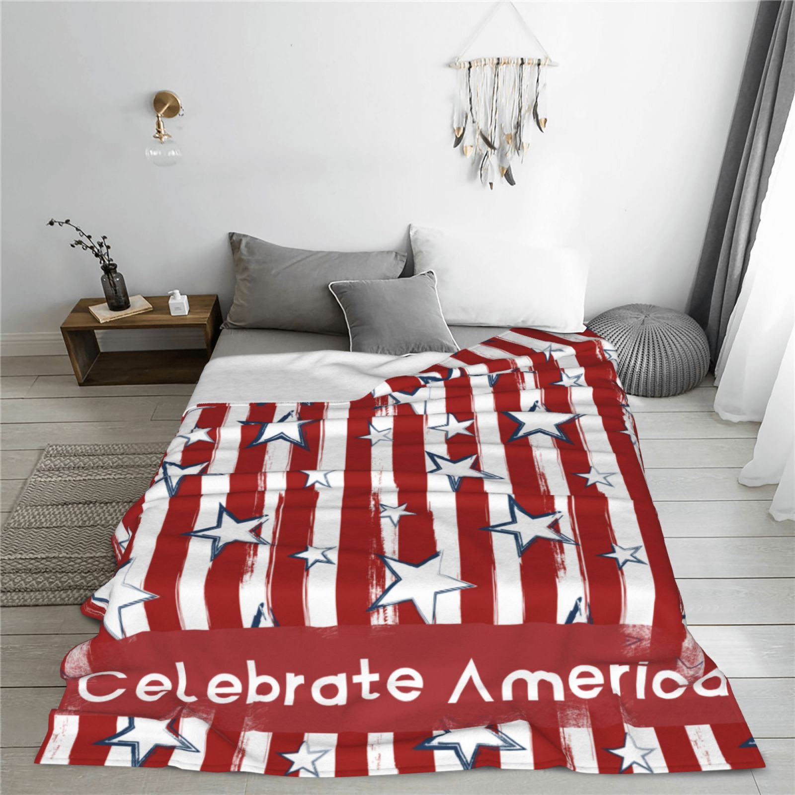 Personalized Celebrate American Print Blanket Ultra-Soft Microfleece Cozy Fleece Throw