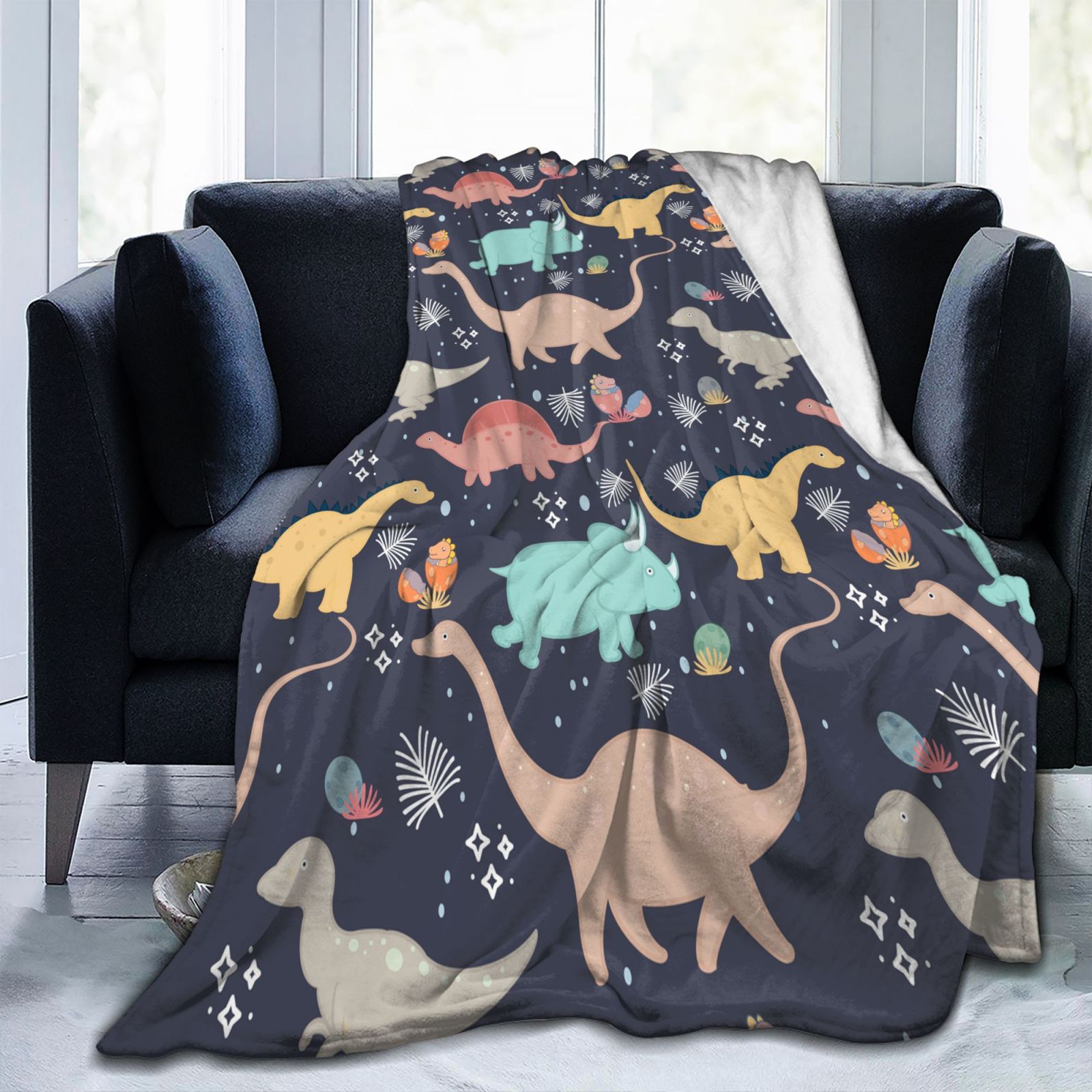 Personalized Dinosaur Print Blanket Ultra-Soft Microfleece Throw