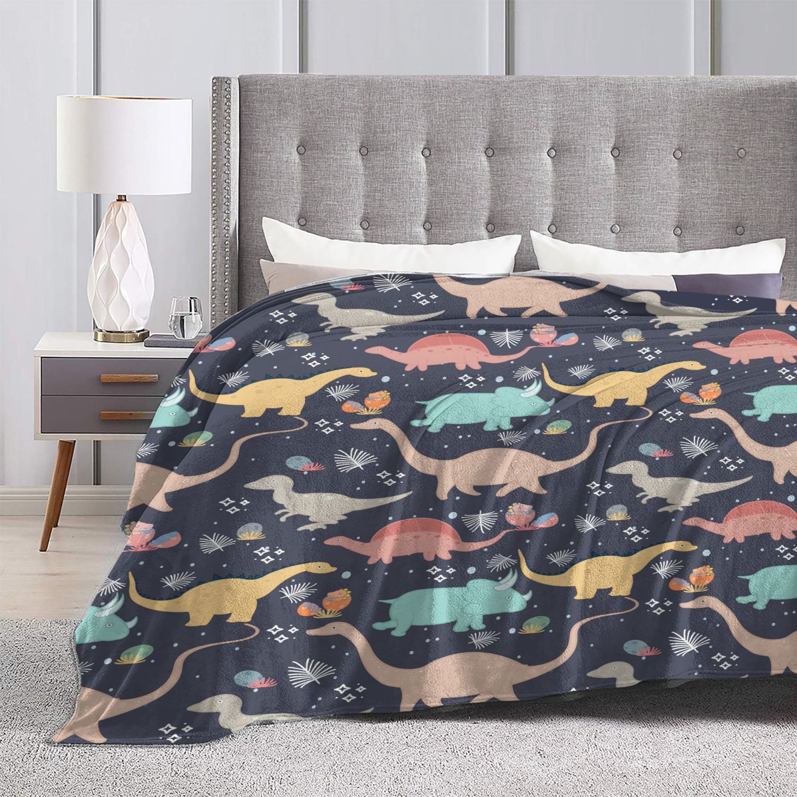 Personalized Dinosaur Print Blanket Ultra-Soft Microfleece Throw