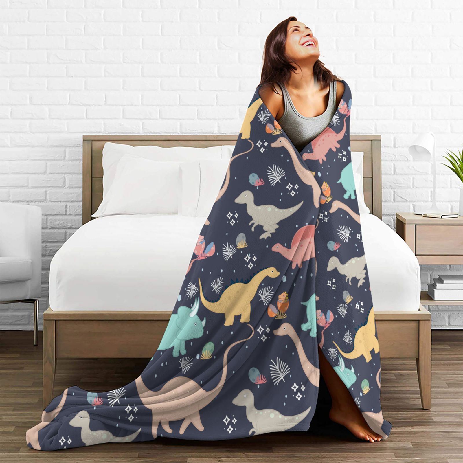 Personalized Dinosaur Print Blanket Ultra-Soft Microfleece Throw