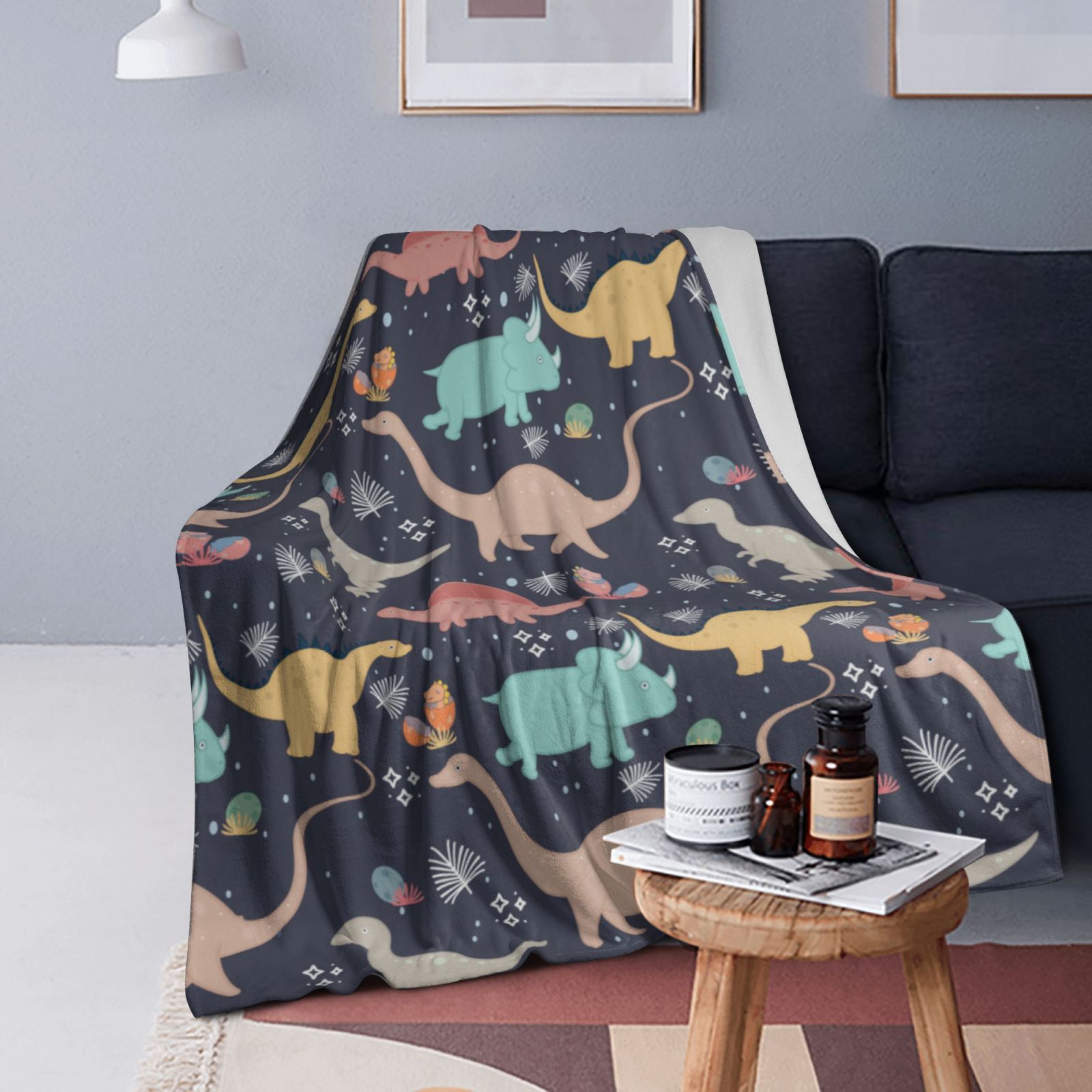 Personalized Dinosaur Print Blanket Ultra-Soft Microfleece Throw