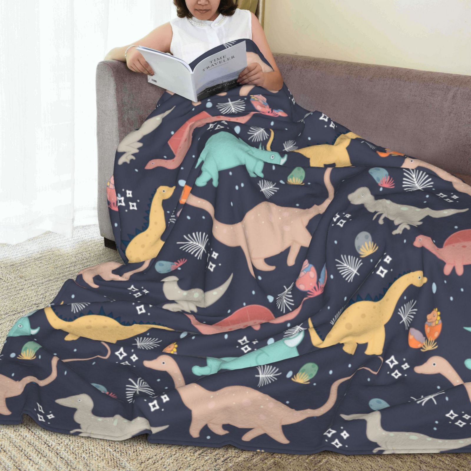 Personalized Dinosaur Print Blanket Ultra-Soft Microfleece Throw