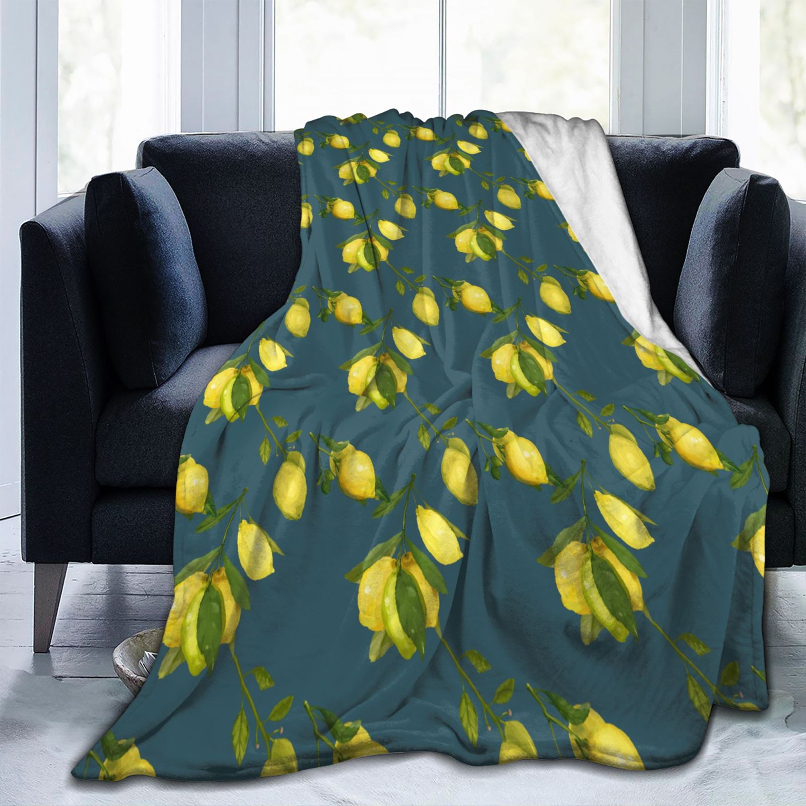 Personalized Lemon Watercolor Sherpa Blanket Print Blanket Ultra-Soft Microfleece Cozy Fleece Throw