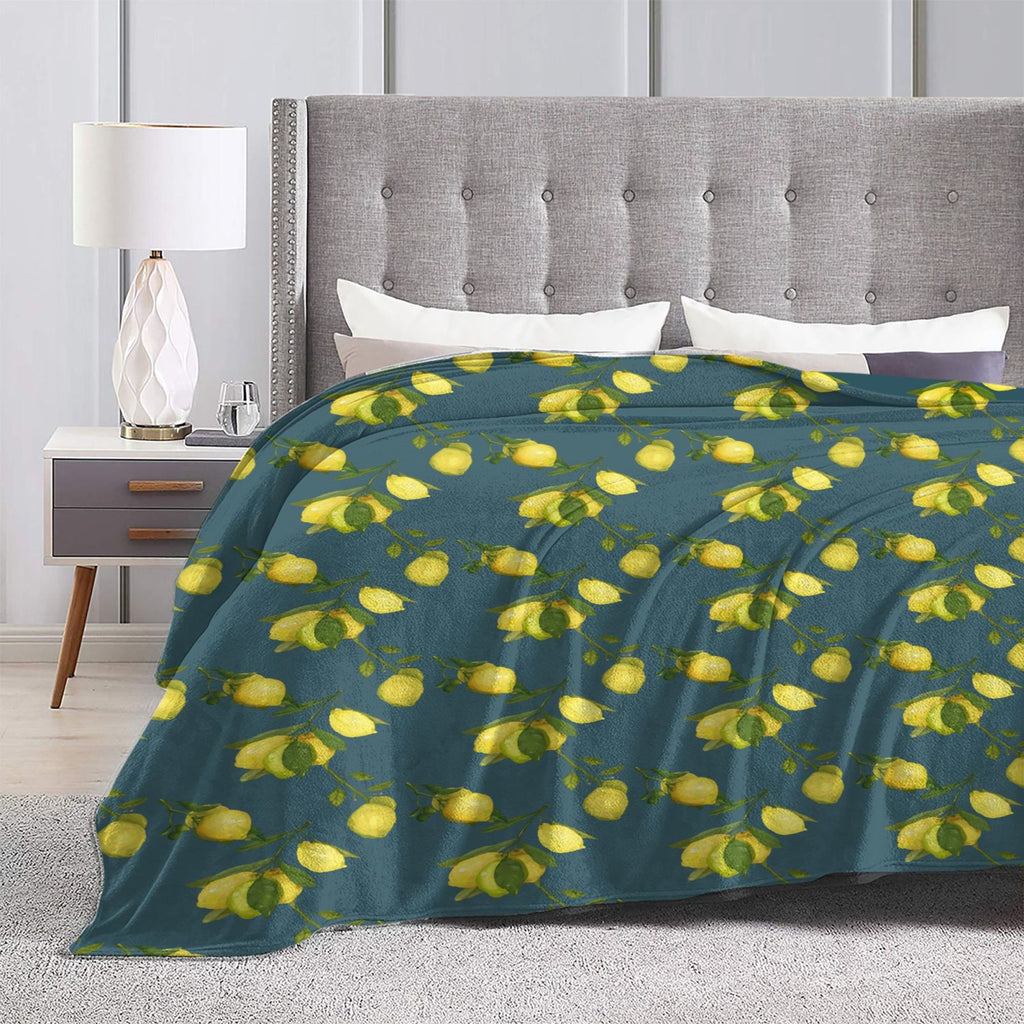 Personalized Lemon Watercolor Sherpa Blanket Print Blanket Ultra-Soft Microfleece Cozy Fleece Throw