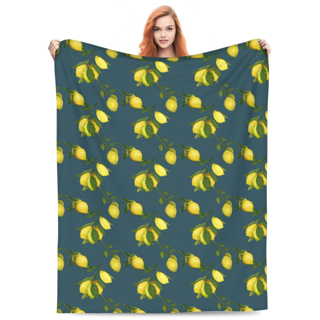 Personalized Lemon Watercolor Sherpa Blanket Print Blanket Ultra-Soft Microfleece Cozy Fleece Throw