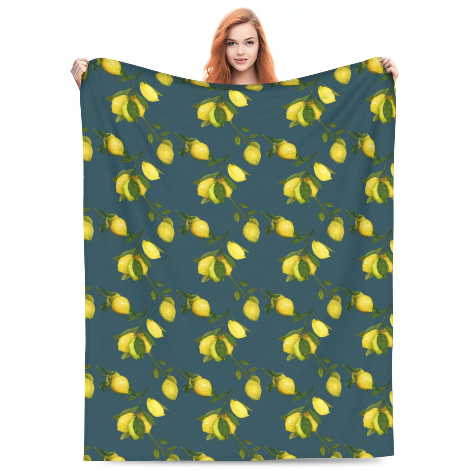 Personalized Lemon Watercolor Sherpa Blanket Print Blanket Ultra-Soft Microfleece Cozy Fleece Throw