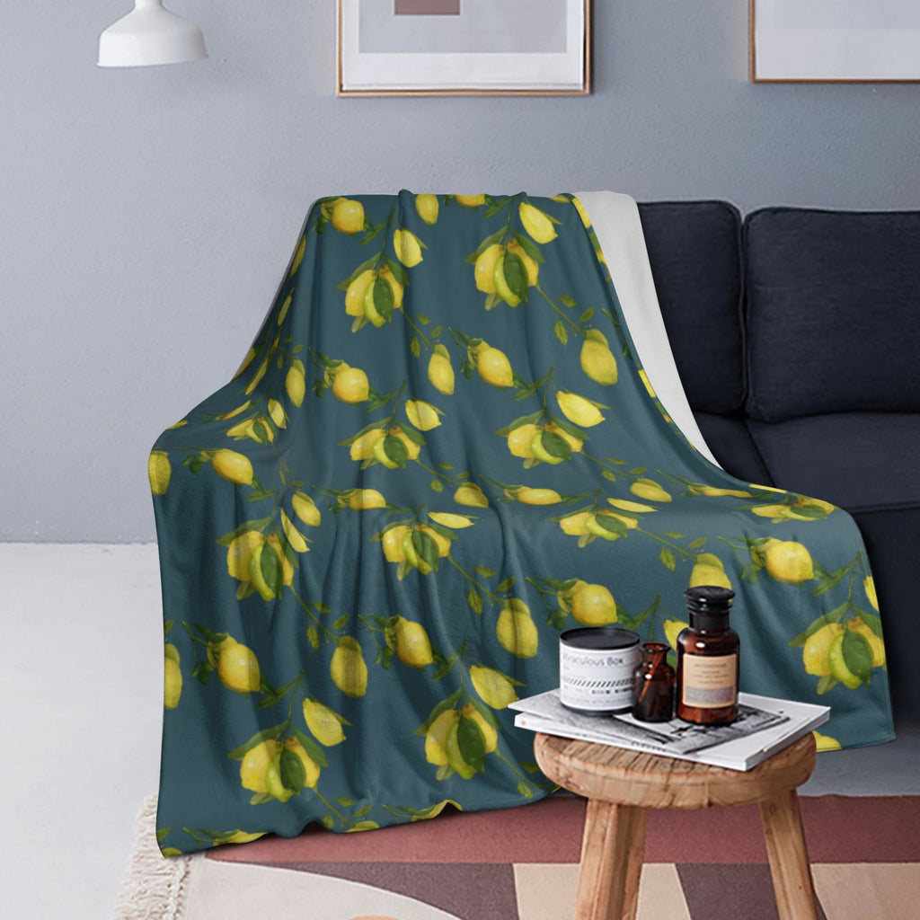 Personalized Lemon Watercolor Sherpa Blanket Print Blanket Ultra-Soft Microfleece Cozy Fleece Throw