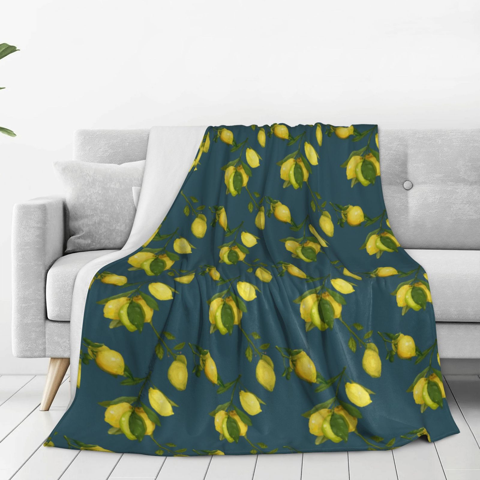 Personalized Lemon Watercolor Sherpa Blanket Print Blanket Ultra-Soft Microfleece Cozy Fleece Throw