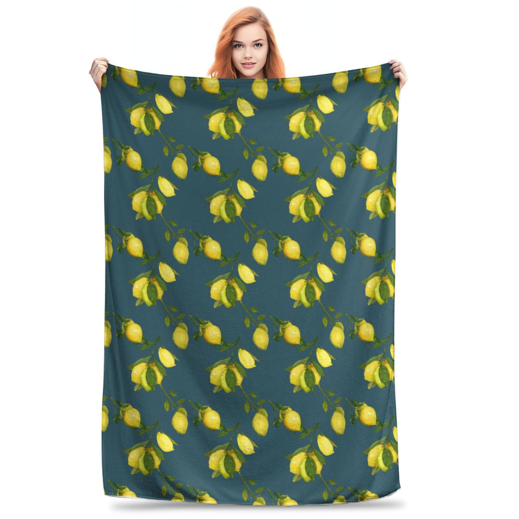 Personalized Lemon Watercolor Sherpa Blanket Print Blanket Ultra-Soft Microfleece Cozy Fleece Throw