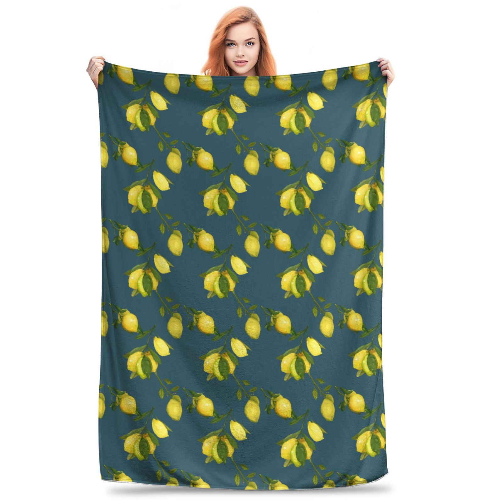 Personalized Lemon Watercolor Sherpa Blanket Print Blanket Ultra-Soft Microfleece Cozy Fleece Throw