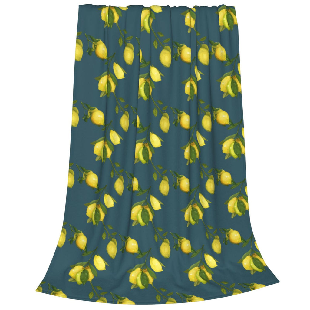 Personalized Lemon Watercolor Sherpa Blanket Print Blanket Ultra-Soft Microfleece Cozy Fleece Throw