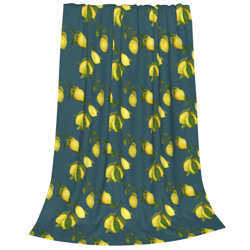 Personalized Lemon Watercolor Sherpa Blanket Print Blanket Ultra-Soft Microfleece Cozy Fleece Throw