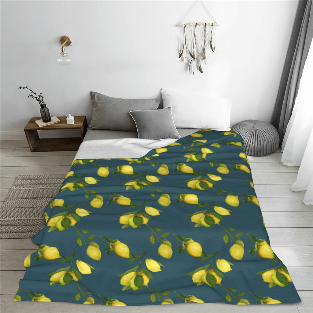 Personalized Lemon Watercolor Sherpa Blanket Print Blanket Ultra-Soft Microfleece Cozy Fleece Throw