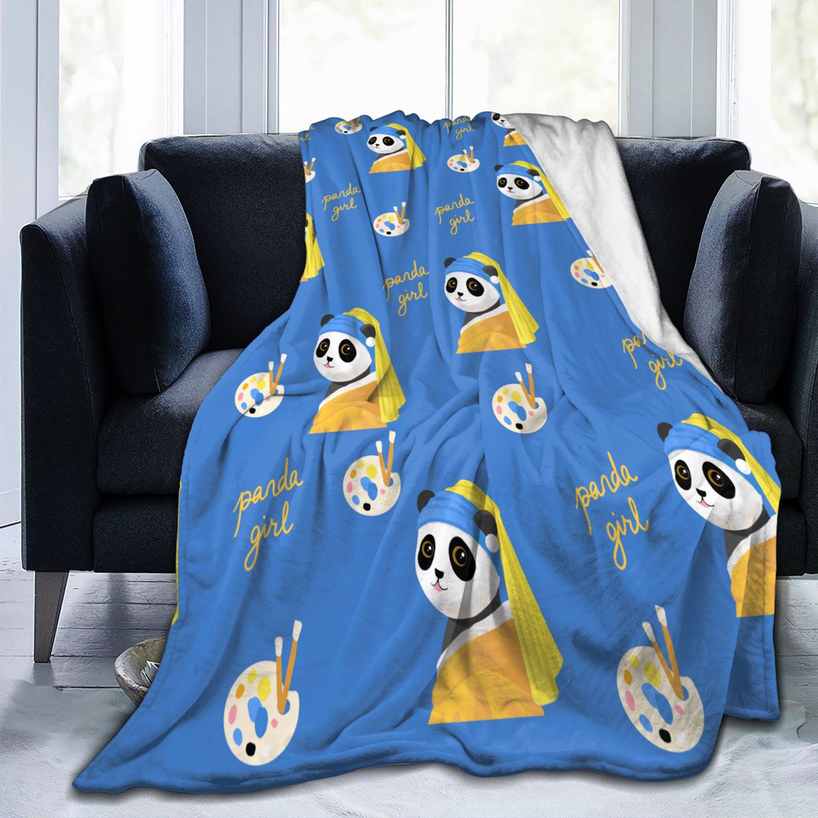 Personalized Panda Print Blanket Ultra-Soft Microfleece Throw