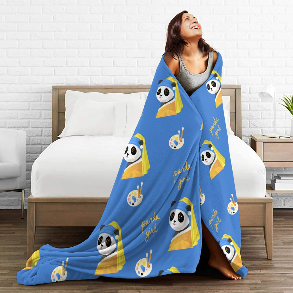 Personalized Panda Print Blanket Ultra-Soft Microfleece Throw