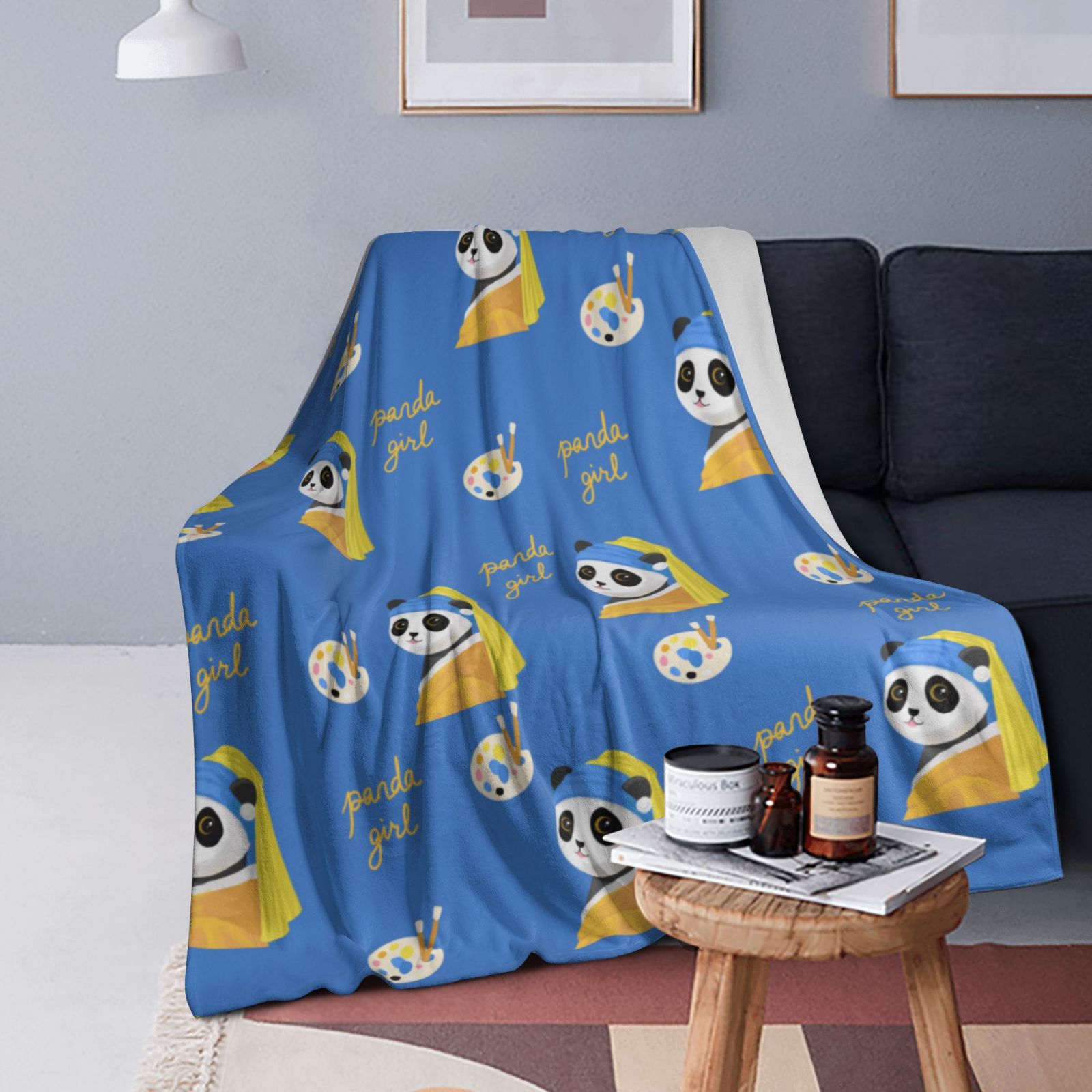 Personalized Panda Print Blanket Ultra-Soft Microfleece Throw