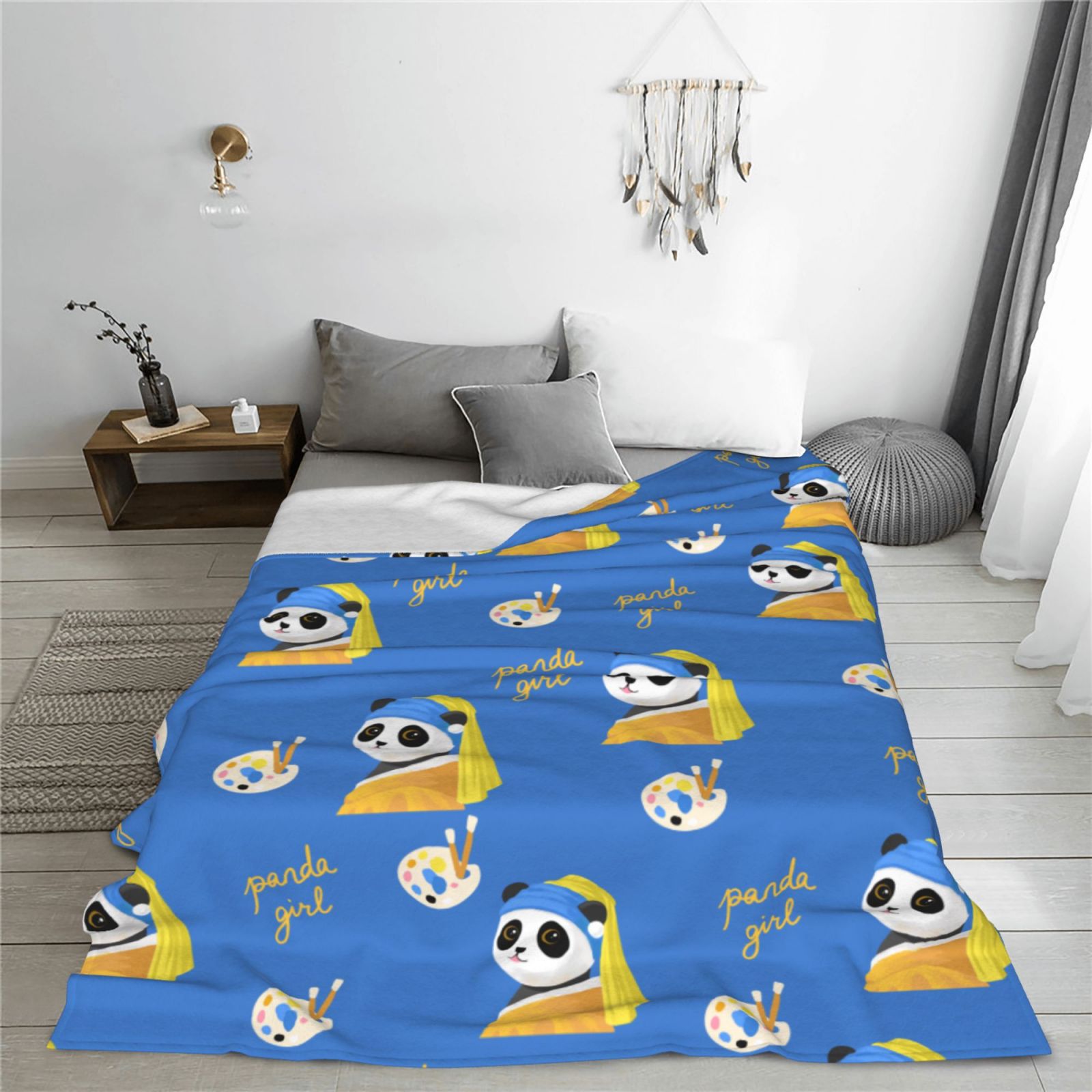 Personalized Panda Print Blanket Ultra-Soft Microfleece Throw