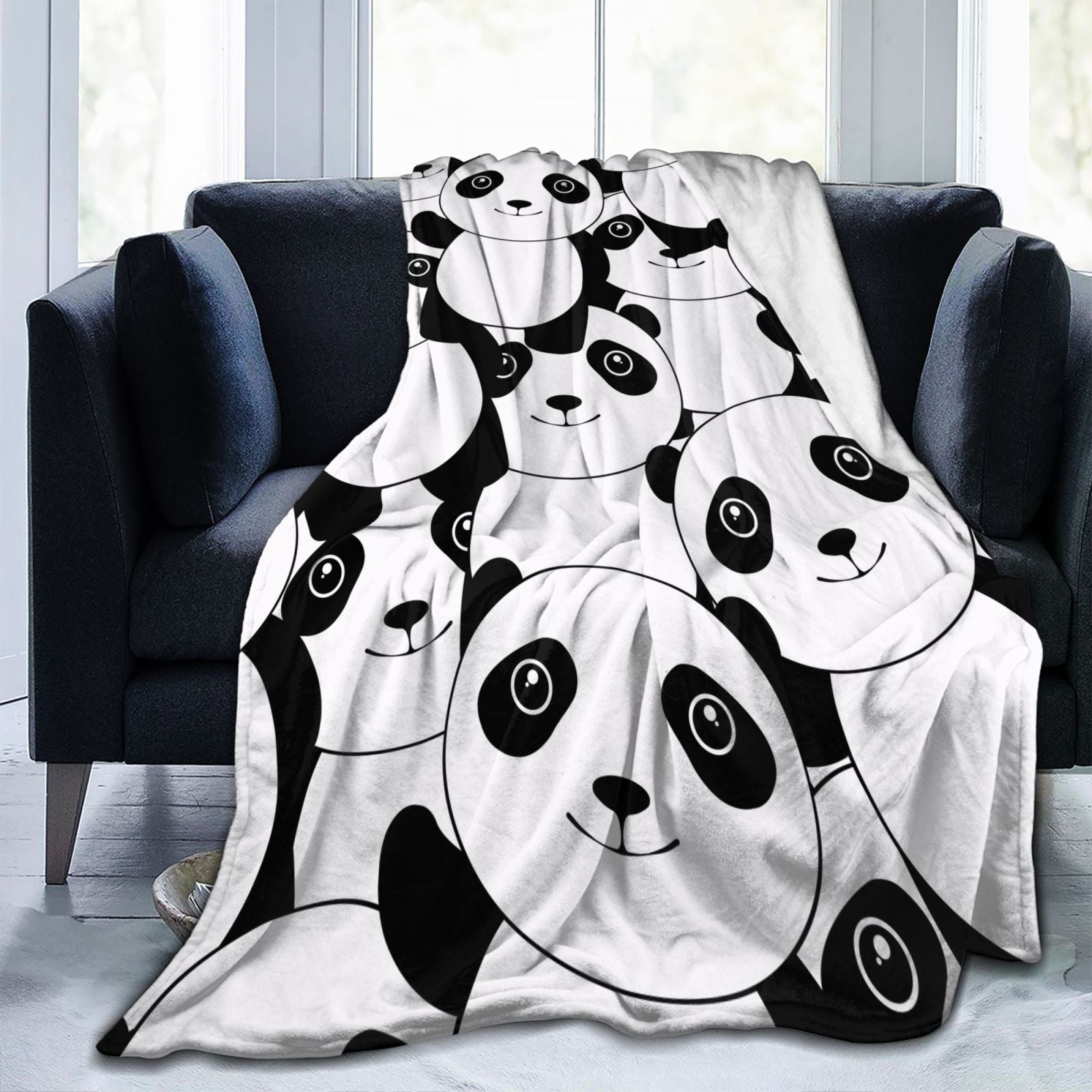 Personalized Panda White Black Print Blanket Ultra-Soft Microfleece Cozy Fleece Throw