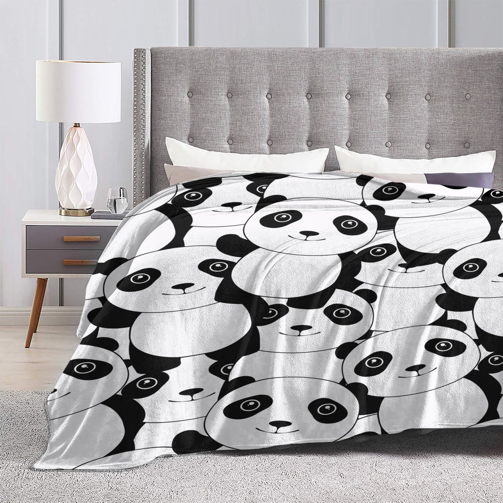 Personalized Panda White Black Print Blanket Ultra-Soft Microfleece Cozy Fleece Throw