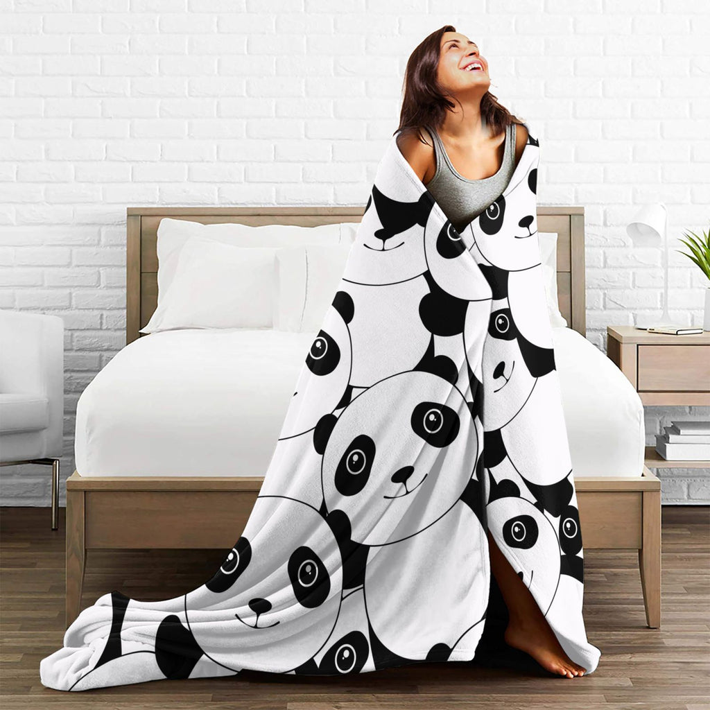 Personalized Panda White Black Print Blanket Ultra-Soft Microfleece Cozy Fleece Throw