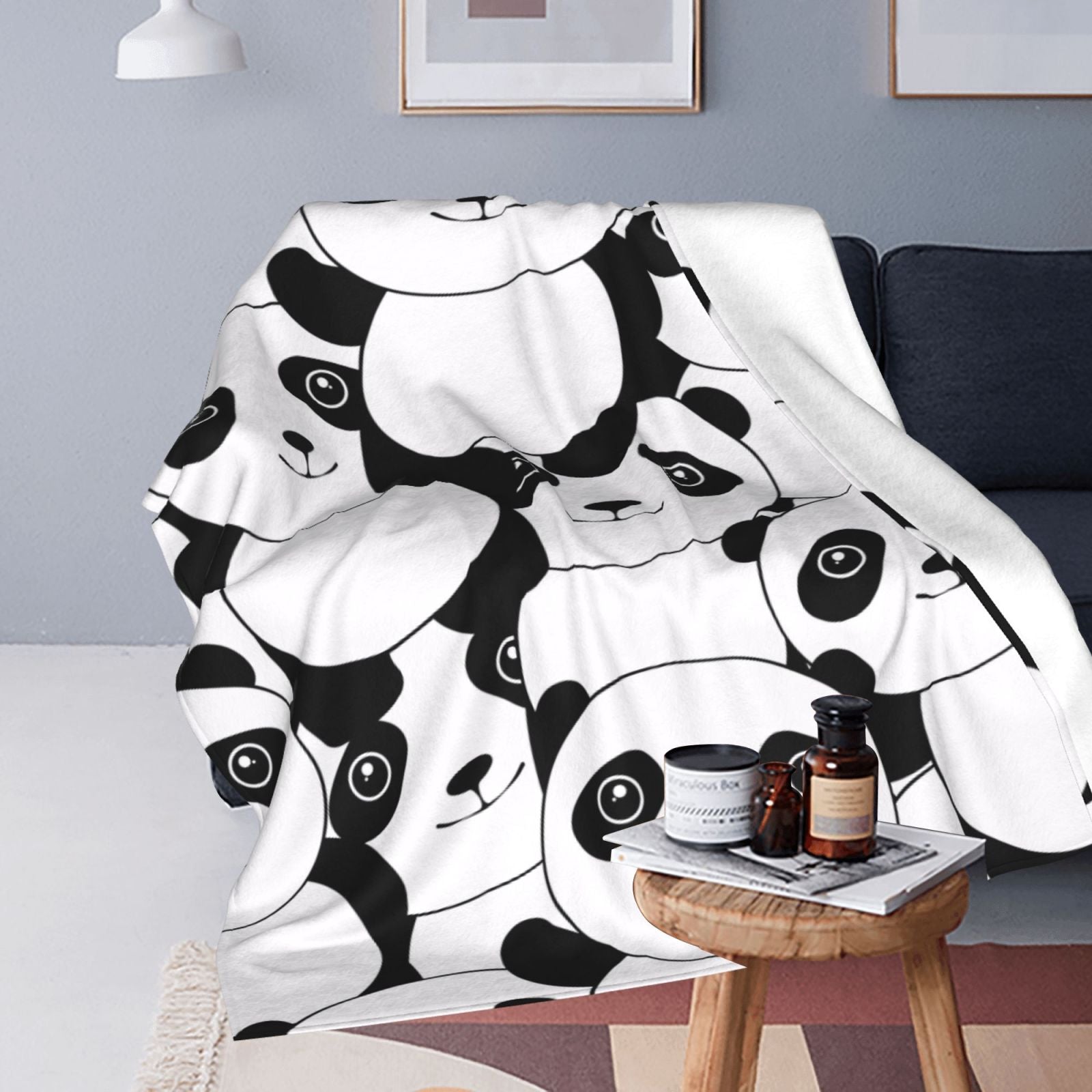 Personalized Panda White Black Print Blanket Ultra-Soft Microfleece Cozy Fleece Throw