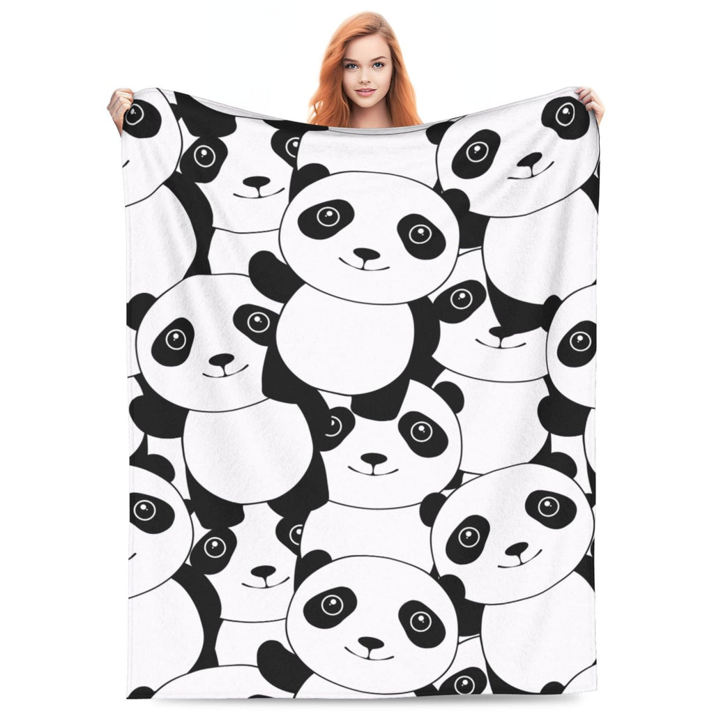 Personalized Panda White Black Print Blanket Ultra-Soft Microfleece Cozy Fleece Throw