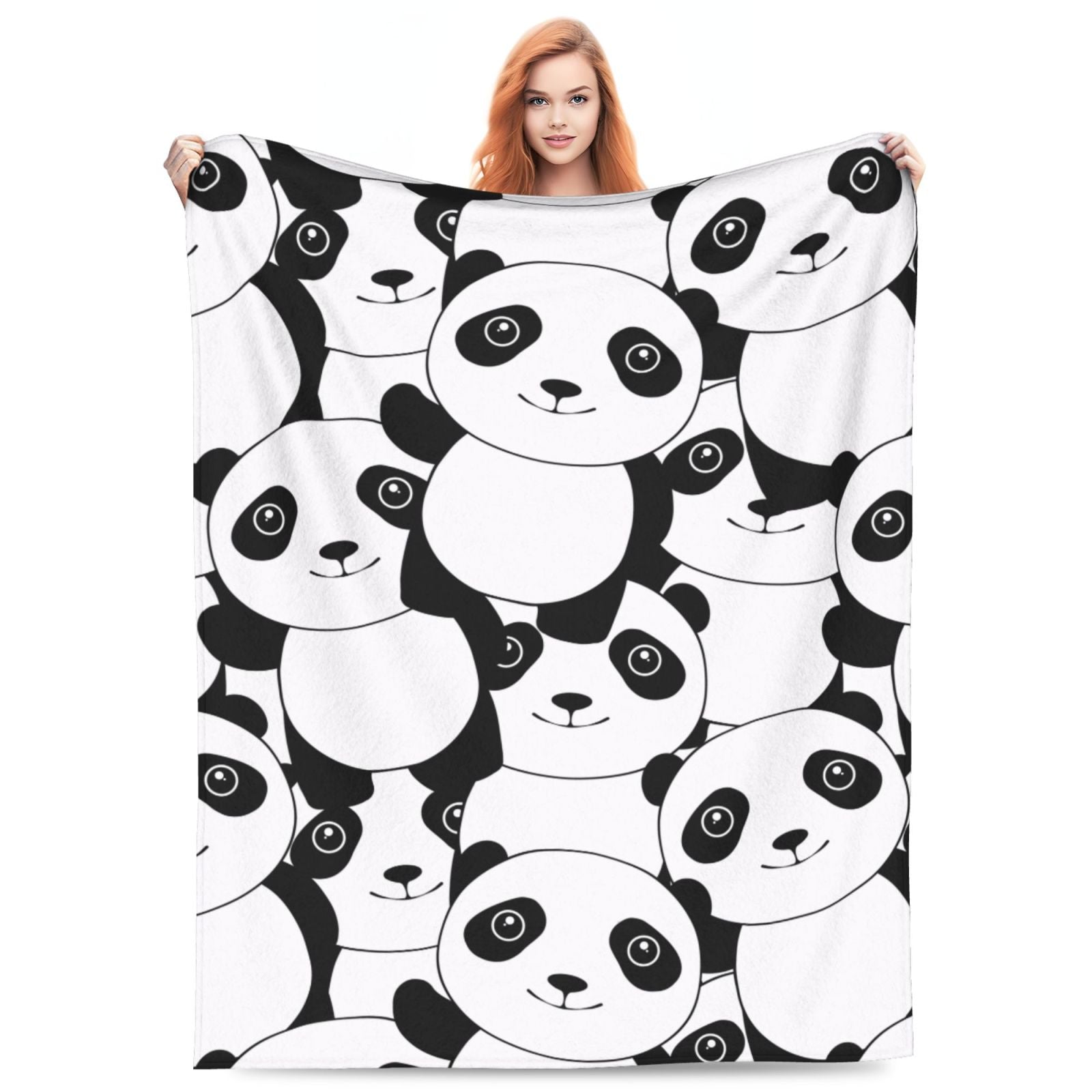Personalized Panda White Black Print Blanket Ultra-Soft Microfleece Cozy Fleece Throw
