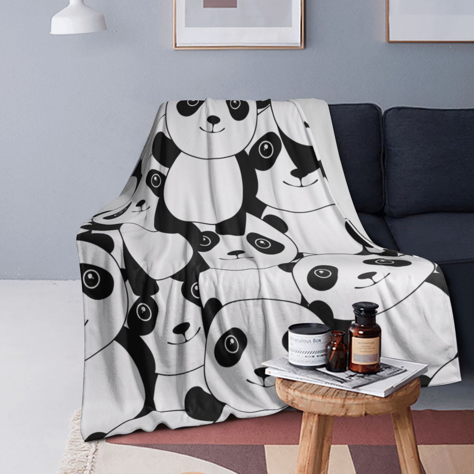 Personalized Panda White Black Print Blanket Ultra-Soft Microfleece Cozy Fleece Throw