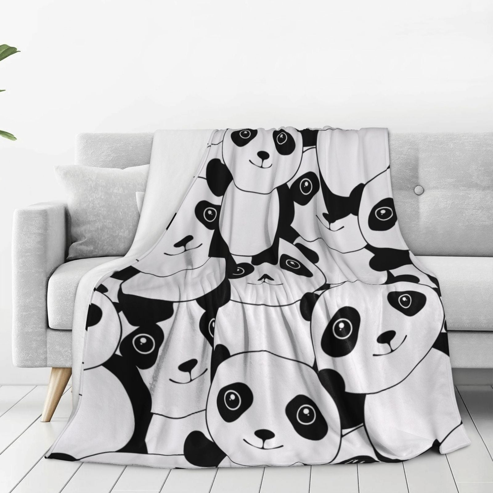 Personalized Panda White Black Print Blanket Ultra-Soft Microfleece Cozy Fleece Throw
