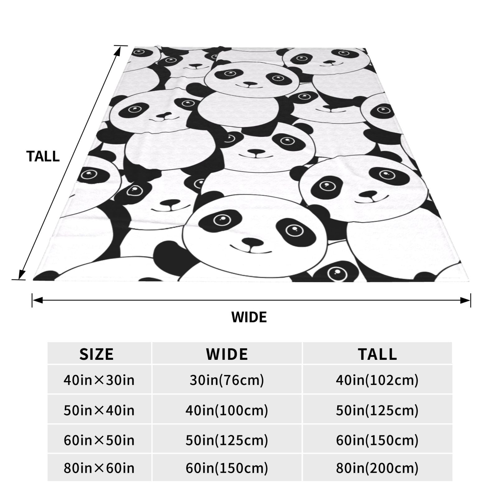 Personalized Panda White Black Print Blanket Ultra-Soft Microfleece Cozy Fleece Throw