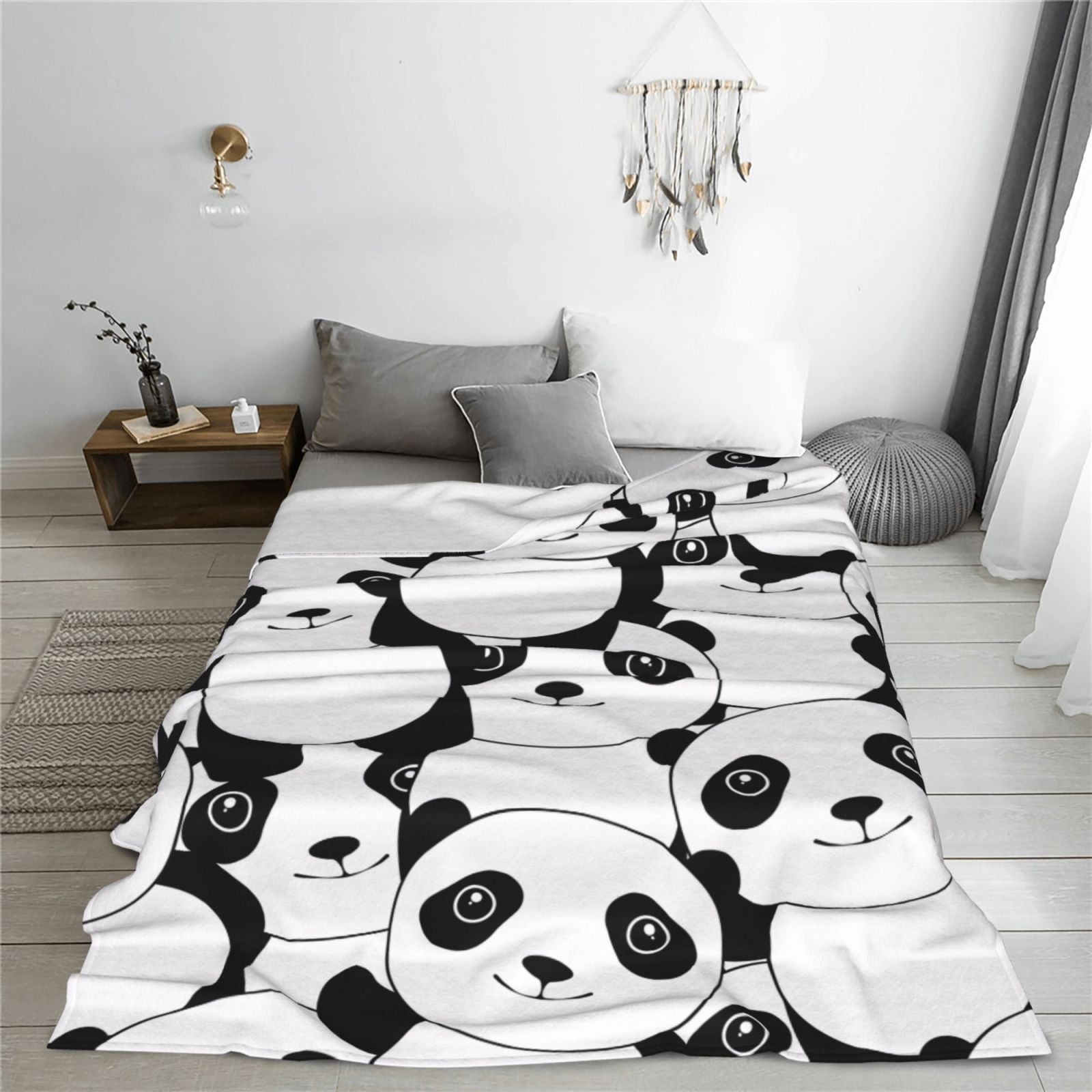 Personalized Panda White Black Print Blanket Ultra-Soft Microfleece Cozy Fleece Throw