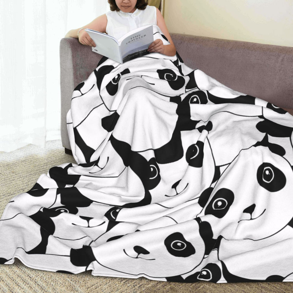 Personalized Panda White Black Print Blanket Ultra-Soft Microfleece Cozy Fleece Throw