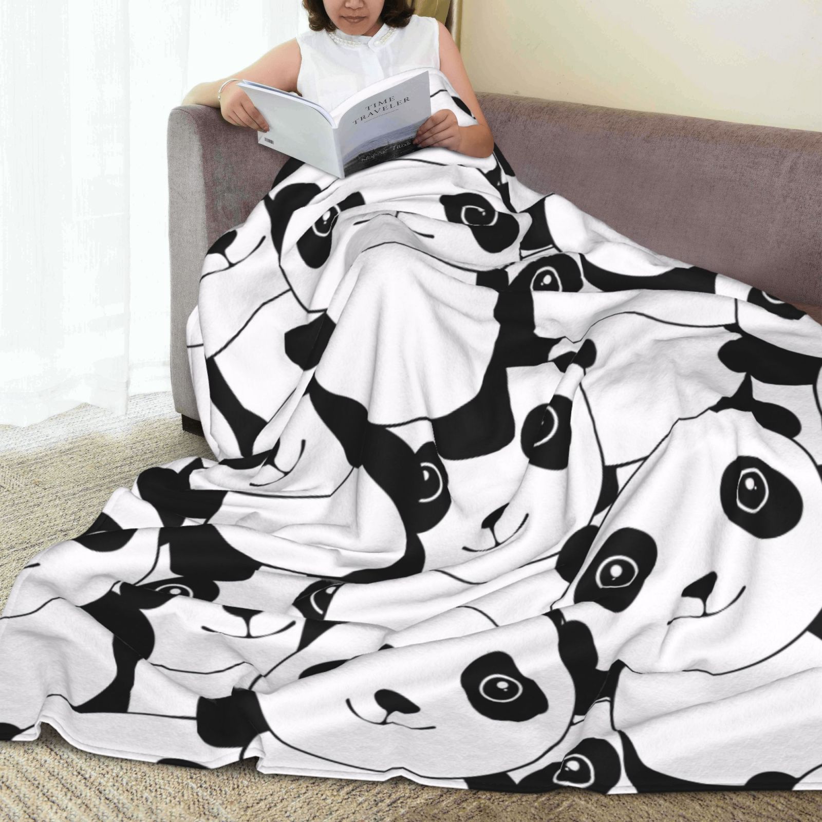 Personalized Panda White Black Print Blanket Ultra-Soft Microfleece Cozy Fleece Throw