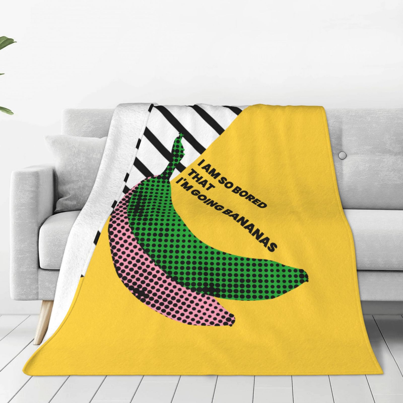 Personalized Poppy Banana Print Blanket Ultra-Soft Microfleece Cozy Fleece Throw
