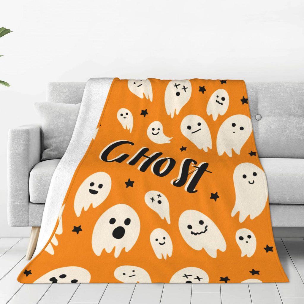 Personalized Print Cute Cartoon Ghost Yellow Blanket Ultra-Soft Cozy Fleece Throw