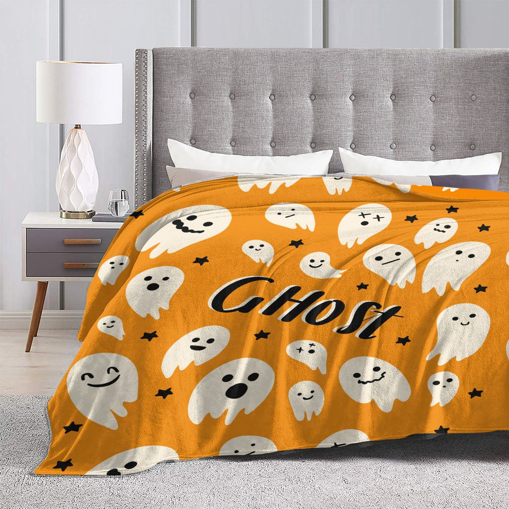 Personalized Print Cute Cartoon Ghost Yellow Blanket Ultra-Soft Cozy Fleece Throw