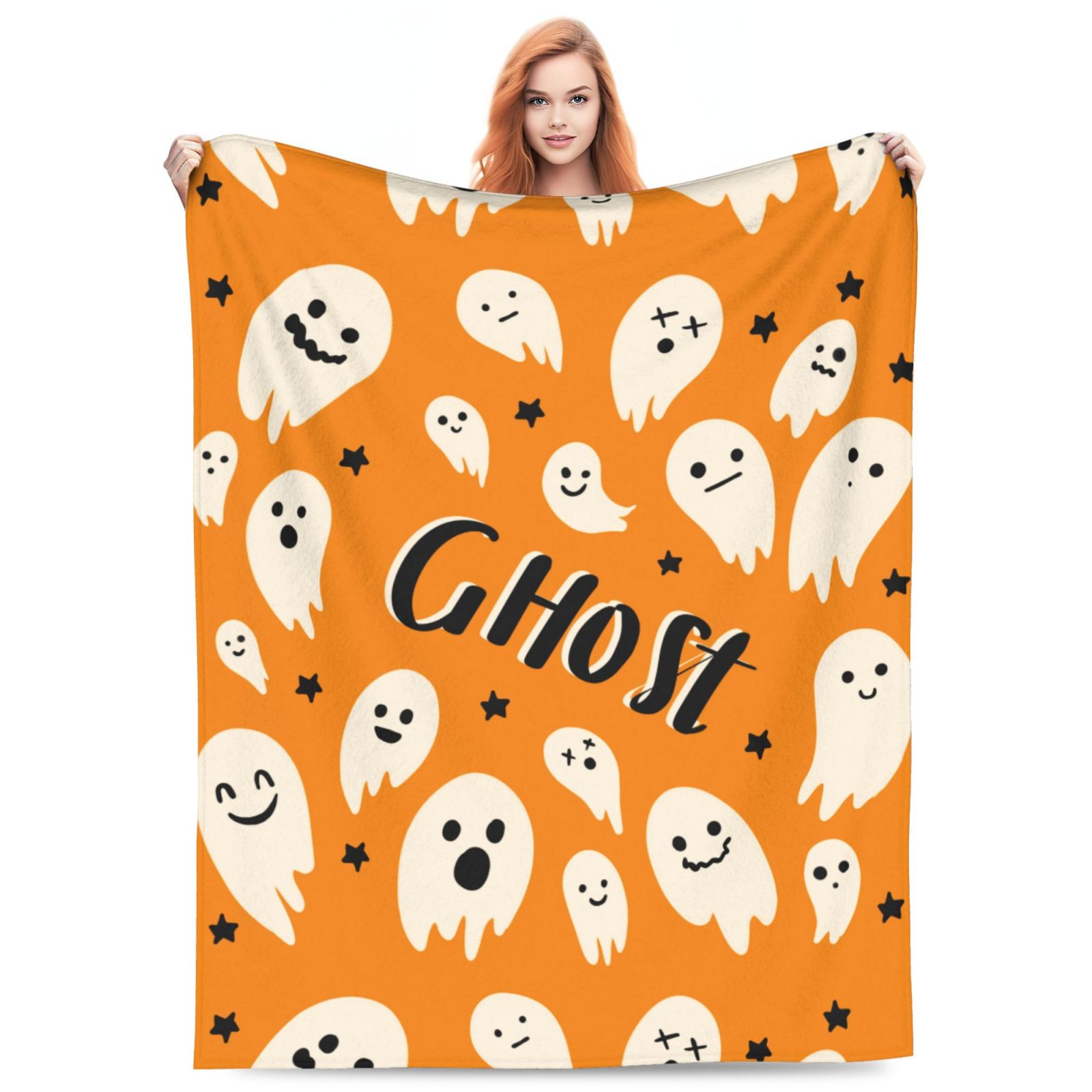 Personalized Print Cute Cartoon Ghost Yellow Blanket Ultra-Soft Cozy Fleece Throw