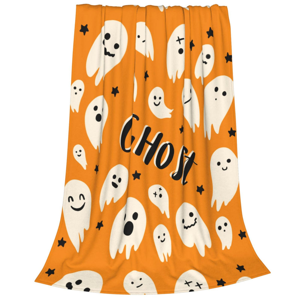 Personalized Print Cute Cartoon Ghost Yellow Blanket Ultra-Soft Cozy Fleece Throw