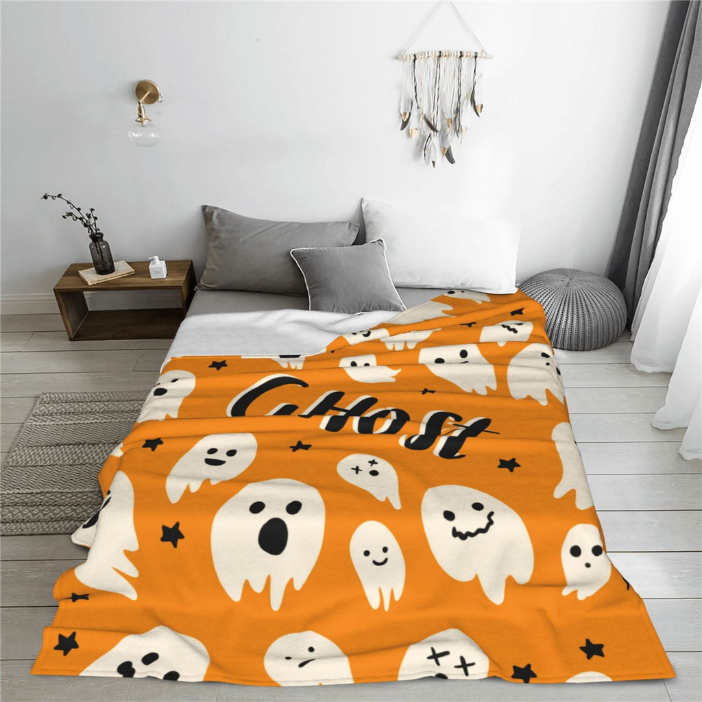 Personalized Print Cute Cartoon Ghost Yellow Blanket Ultra-Soft Cozy Fleece Throw