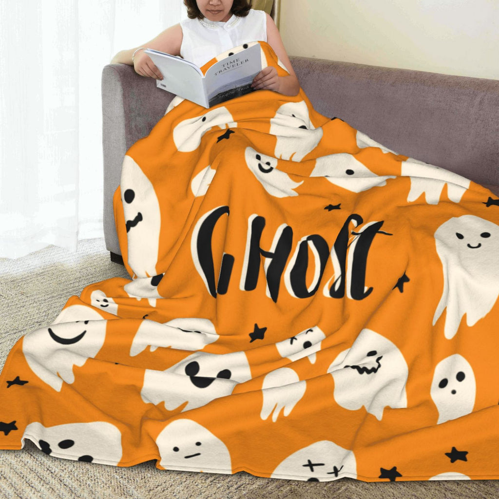 Personalized Print Cute Cartoon Ghost Yellow Blanket Ultra-Soft Cozy Fleece Throw